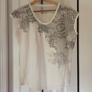 Express top size XS white with silver flowers